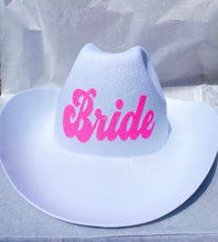 Load image into Gallery viewer, Pink and White Cowboy Hats | Cowgirl Bachelorette Gifts | Nashville, Austin Birthday Party Favors | Pink Bachelorette Cowgirl Hats| Bride