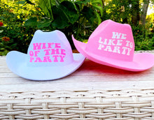 Load image into Gallery viewer, Pink and White Cowboy Hats | Cowgirl Bachelorette Gifts | Nashville, Austin Birthday Party Favors | Pink Bachelorette Cowgirl Hats| Bride