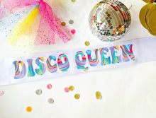 Load image into Gallery viewer, Disco Party 4" Satin Sash. Glitter Disco Bride Sash. Disco Bachelorette Sash! Disco Cowgirl Party Sash! Retro 70's Bachelorette Party!