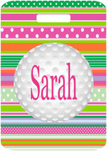Load image into Gallery viewer, Golf Ribbon Luggage Tag. Golf birthday gift! Golf Bag Tag. Great golf team gift! Custom golf tag! Personalized Golf Bag tag. Girls golf gift