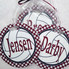 Load image into Gallery viewer, Personalized Volleyball Bag Tag. Perfect Volleyball player gift. Great Volleyball team gift. Custom colors!