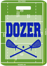 Load image into Gallery viewer, Lacrosse Field Bag Tag. Great LAX gifts for the team! First or last name, and number.Custom Lacrosse Bag Tag. Personalized LAX Gift!