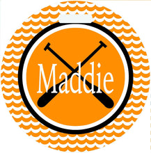 Load image into Gallery viewer, Crew Oars Bag Tag. Monogrammed Rowing bag tag. Crew team or Coaches gift Custom colors!