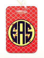 Load image into Gallery viewer, Softball Quatrefoil Bag Tag. Monogrammed Softball bag tag! Softball gift. Great Softball team or Softball Coaches gift.