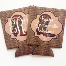 Load image into Gallery viewer, Western "Burlap" Huggers. Burlap Bachelorette or Birthday Party Favors. Monogram Western Bachelorette Party Favors.Nashville or Austin Party