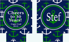 Load image into Gallery viewer, Nautical Vacation Huggers. Personalized Nautical Bachelorette or Birthday Coolies. Cruise Vacation Favors. Nautical Wedding Shower Favors.