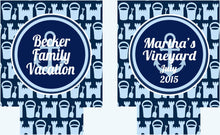 Load image into Gallery viewer, Sand Castle Vacation Huggers. Personalized Beach Bachelorette or Birthday Coolies. Beach Family Vacation Favors! Family Reunion too!