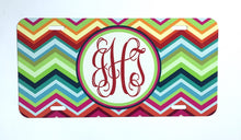 Load image into Gallery viewer, Colorful Chevron License Plate. Monogrammed Car tag.Preppy Chevron Car Tag. Great 16th birthday gift!