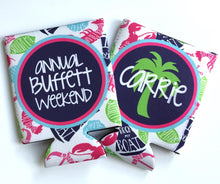 Load image into Gallery viewer, Nautical Party Huggers. Nautical Birthday or Bachelorette Can coolies. Beach Bachelorette Party Favors. Personalized nautical favors.