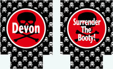 Load image into Gallery viewer, Scull and Crossbones Coolies. Guy's Pirate Birthday Huggers! Pirate Bachelor Party Gifts. Pirate Party favors. Pirate Bachelor Party Huggers