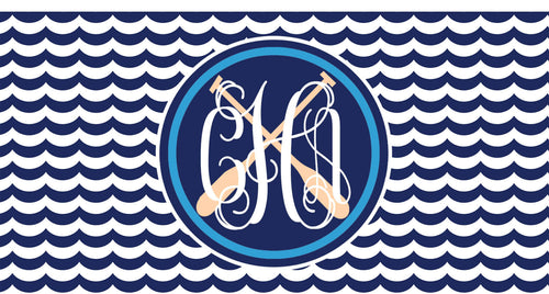 Crew Personalized License Plate. Oars and a Monogram will look great on any car! Nautical Car Tag.