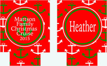 Load image into Gallery viewer, Nautical Christmas Anchor Beverage Insulators. Personalized Nautical Christmas Cruise Monogram Anchor coolies Nautical Wedding Shower