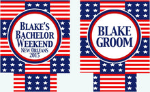 Load image into Gallery viewer, USA Party Huggers. Guy's 'Merica Birthday Coolies! USA Bachelor Party Gifts. America Men's Birthday Favors. Guys Bachelor Weekend Huggers.
