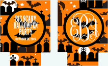 Load image into Gallery viewer, Halloween Graveyard Huggers. Personalized Halloween Coolies. Monogrammed Halloween Huggers. Halloween Wedding Shower Huggers!