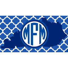 Load image into Gallery viewer, Kentucky State License Plate. Kentucky Monogrammed Car Tag. Monogrammed Quatrefoil Kentucky License Plate.