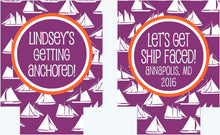 Load image into Gallery viewer, Nautical Ship Can Coolers. Preppy Nautical Huggers. Nautical Ship Faced Party Favors. Personalized Birthday Coolies!