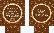 Load image into Gallery viewer, Bachelor Party Antler Huggers. Guy's Antler Birthday Coolies! Bachelor Party Favors. Guys Weekend Can Huggers. Hunter Drink Huggers.