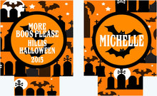 Load image into Gallery viewer, Halloween Graveyard Huggers. Personalized Halloween Coolies. Monogrammed Halloween Huggers. Halloween Wedding Shower Huggers!