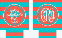 Load image into Gallery viewer, South Carolina Stripe Coolies. South Carolina Bachelorette/ Birthday Party Huggers. Monogrammed South Carolina Party Favors.