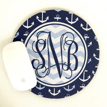 Load image into Gallery viewer, Anchors Mouse Pad. Custom Nautical Monogrammed Gift. Perfect Nautical Desk Accessory!