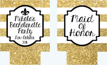 Load image into Gallery viewer, New Orleans Gold "Glitter" Coolies. NOLA Bachelorette or Birthday Party Coolies. New Orleans Party Favors. Personalized NOLA Coolies!