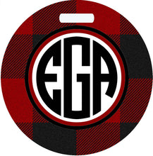 Load image into Gallery viewer, Buffalo Plaid Luggage Tag. Personalized  Birthday, Bachelorette or Bridesmaid's Gift! Outdoorsy Diaper bag, backpack or sports bag.