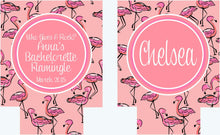 Load image into Gallery viewer, Pink Flamingo Huggers. Birthday or Girls Weekend Coolies. Monogram Bachelorette or Birthday Party Favors. Flamingle Party Favors!