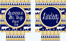 Load image into Gallery viewer, Winter Themed Huggers. Personalized Nordic Family Vacation Coolies. Bachelorette Ski coolers. Nordic Girl's Weekend favors. Christmas Party!