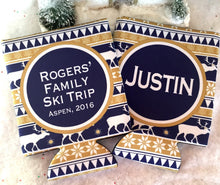 Load image into Gallery viewer, Winter Themed Huggers. Personalized Nordic Family Vacation Coolies. Bachelorette Ski coolers. Nordic Girl's Weekend favors. Christmas Party!