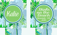 Load image into Gallery viewer, Palm Tree Huggers. Beachy Bachelorette or Birthday Beach Coolies. Beach Party Favors. Personalized Family Vacation Beach Coolies!