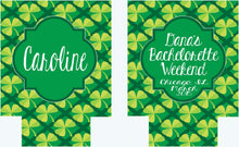 Load image into Gallery viewer, Shamrock Huggers. St Patrick's Day Party Favors. St Patricks Bachelorette Koolies. Monogram Irish Party Favors. Personalized Can Coolers!