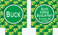 Load image into Gallery viewer, Shamrock Huggers. St Patrick's Day Party Favors. St Patricks Bachelorette Koolies. Monogram Irish Party Favors. Personalized Can Coolers!