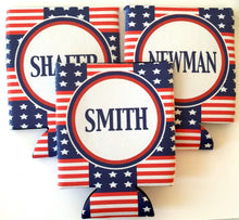 Load image into Gallery viewer, USA Party Huggers. Guy's 'Merica Birthday Coolies! USA Bachelor Party Gifts. America Men's Birthday Favors. Guys Bachelor Weekend Huggers.