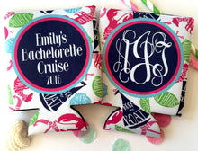 Load image into Gallery viewer, Nautical Party Huggers. Nautical Birthday or Bachelorette Can coolies. Beach Bachelorette Party Favors. Personalized nautical favors.