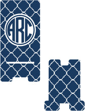 Load image into Gallery viewer, Quatrefoil Phone Stand, Fits most Cell phones, Monogram Cell Phone Stand. Personalized Teacher Gift! Gift for Mom, D+Sister, Grandmother!