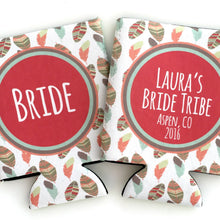 Load image into Gallery viewer, Tribal Feathers Huggers. Bride Tribe Bachelorette Weekend Huggies. Boho Chic Birthday Coolies. Girls Weekend Favors. Bride Tribe Favors!