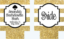 Load image into Gallery viewer, Gold and White Glitter Vegas Huggers. "Glitter" Bachelorette or Birthday Huggers. Personalized Gold Glitter Bachelorette Party Favors.