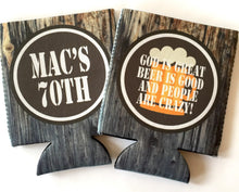 Load image into Gallery viewer, Bachelor Party Woodgrain Huggers. Guy's Birthday Huggers! Bachelor Party Favors. Dirty 30 Birthday Favors. Guy's 21st Birthday Party Favors