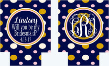 Load image into Gallery viewer, Gold and Navy Polka Dot Huggers. Bachelorette or Birthday Huggers. Personalized Navy and Blush Bachelorette Party Favors.