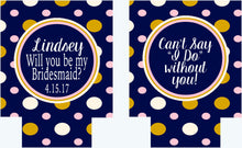Load image into Gallery viewer, Gold and Navy Polka Dot Huggers. Bachelorette or Birthday Huggers. Personalized Navy and Blush Bachelorette Party Favors.