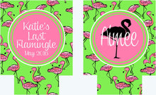 Load image into Gallery viewer, Pink Flamingo Huggers. Birthday or Girls Weekend Coolies. Flamingo Bachelorette Party Favors. Personalized Flamingle Coolies. Flamingo FUN!