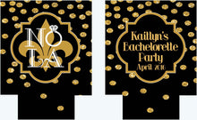 Load image into Gallery viewer, New Orleans Gold GlitterPolka Dot Huggers. NOLA Bachelorette or Birthday Party Coolies. New Orleans Party Favors. Personalized NOLA Coolies!