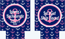 Load image into Gallery viewer, Nautical Anchor Huggers. Personalized Nautical Bachelorette or Birthday Coolies. Nautical Party Favors. Nautical Wedding Shower Huggers!