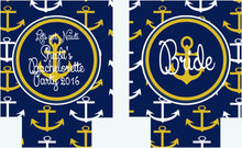 Load image into Gallery viewer, Nautical Vacation Huggers. Navy Nautical Bachelorette or Birthday Coolies. Monogram Anchor Huggers. Nautical Wedding Shower Favors!