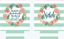 Load image into Gallery viewer, Wreath Wedding or Bachelorette Huggers. Personalized Bachelorette Coolies. Birthday Party Favors. Monogram Coolies! Bridesmaid Gifts.