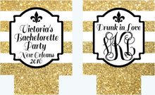 Load image into Gallery viewer, New Orleans Gold "Glitter" Coolies. NOLA Bachelorette or Birthday Party Coolies. New Orleans Party Favors. Personalized NOLA Coolies!
