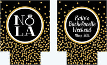 Load image into Gallery viewer, New Orleans Gold "Glitter" Coolies. NOLA Bachelorette or Birthday Party Coolies. New Orleans Party Favors. Personalized NOLA Coolies!