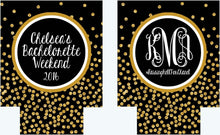 Load image into Gallery viewer, Polka Dot "Glitter" Dot Huggers. Glitter Black and Gold Party Huggers. Glitter Bachelorette or Birthday Party Favors.