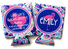 Load image into Gallery viewer, La Playa Personalized Beverage Insulators. Preppy Party favors. Monogram Bachelorette or Birthday Party Favors. Beverage Coolies!