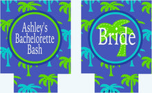 Load image into Gallery viewer, Palm Tree Vacation Huggers. Bachelorette or Birthday Beach Can Coolies. Beach Wedding Party Favors.Personalized Family vacation Huggers!
